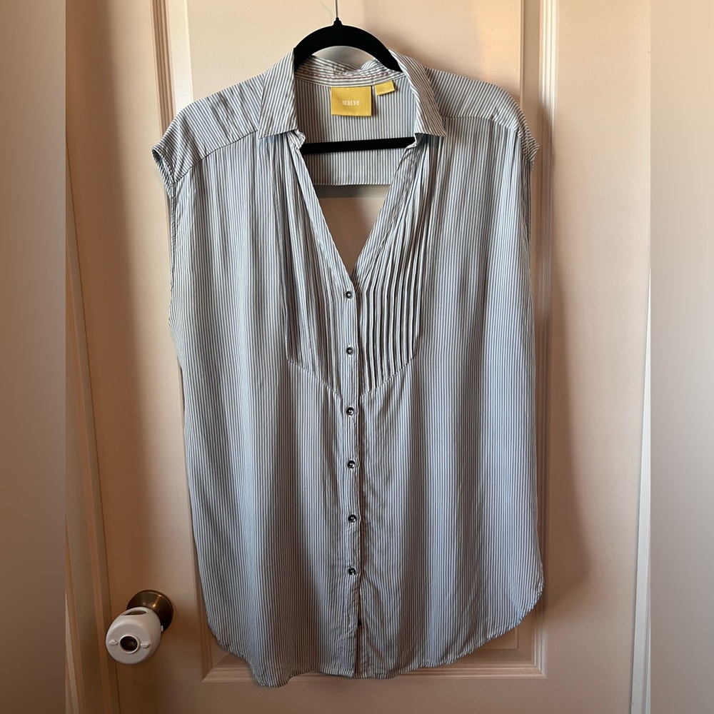Anthropology Maeve Blue White Stripe Sleeveless Shirt Top Button Up Size 12